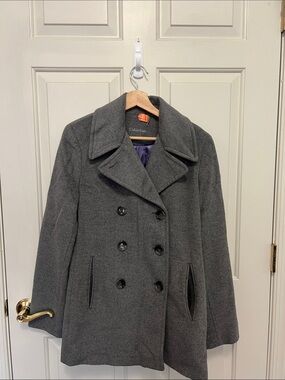 Calvin Klein Charcoal Gray Double-Breasted Wool Peacoat